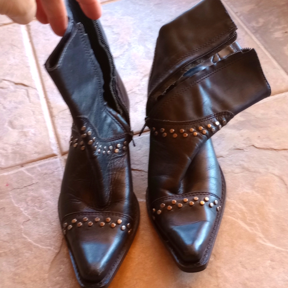Studded Black Leather Ankle Boots